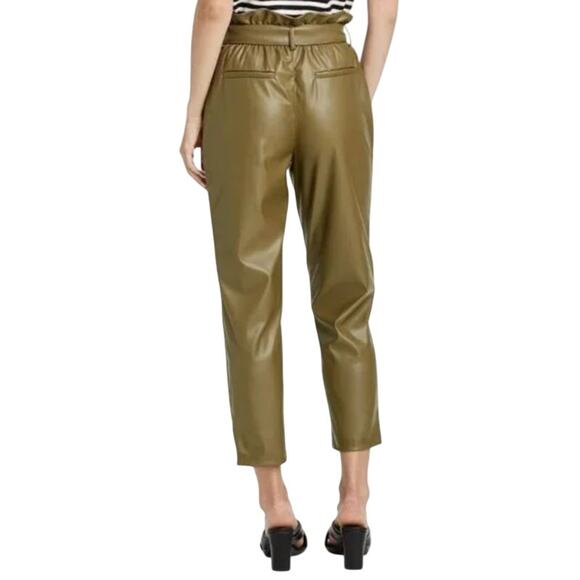 SALE Who What Where Women's Ankle Length Paper Bag Trousers Faux Leather Size 6 - Picture 2 of 8